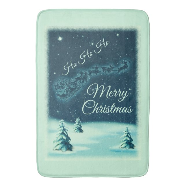 Santa and his Reindeers Christmas Night Sky Bath Mat (Front Vertical)