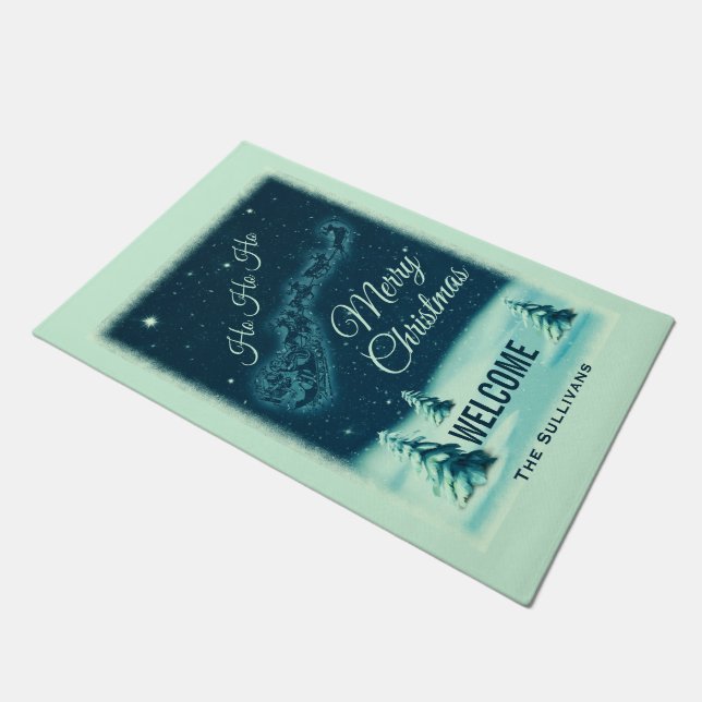 Santa and his Reindeers Christmas Night Sky Doormat (Angled)