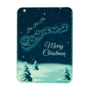 Santa and his Reindeers Christmas Night Sky Magnet