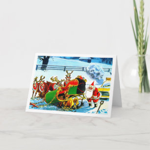 Santa and his sleigh holiday card