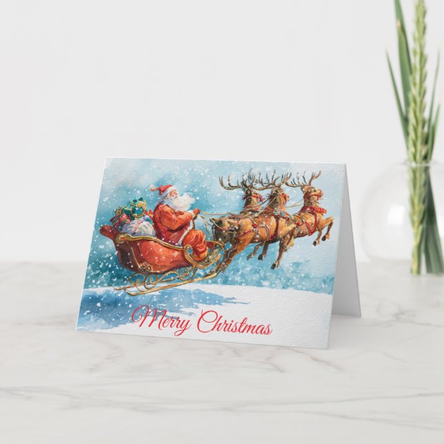 Santa and his Sleigh Holiday Card (Front)