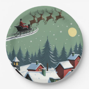 Santa and His Sleigh Paper Plate