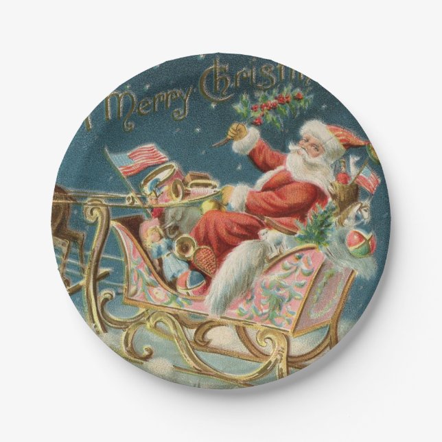Santa And His Sleigh Small Paper Plate (Front)