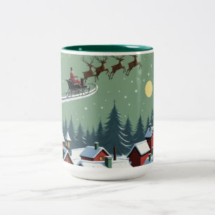 Santa and His Sleigh Two-Tone Coffee Mug