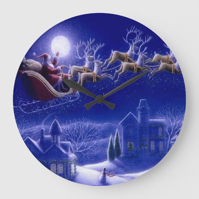 Santa and His Sleigh Wall Clock (Front)
