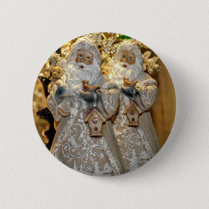 Santa and his twin. 6 cm round badge