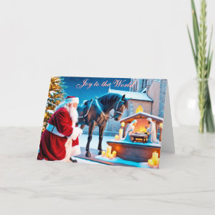 Santa and Horse at the Nativity Christmas Card