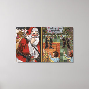 Santa and Kids looking up Chimney Canvas Print