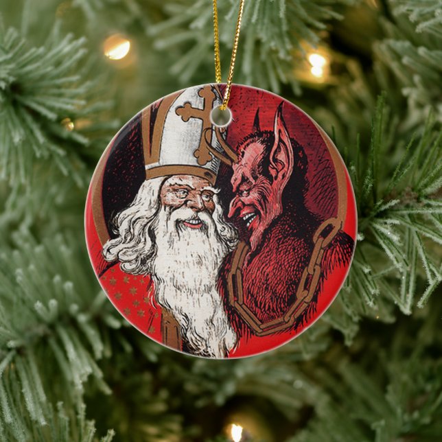 Santa and Krampus Ceramic Tree Decoration (Tree)