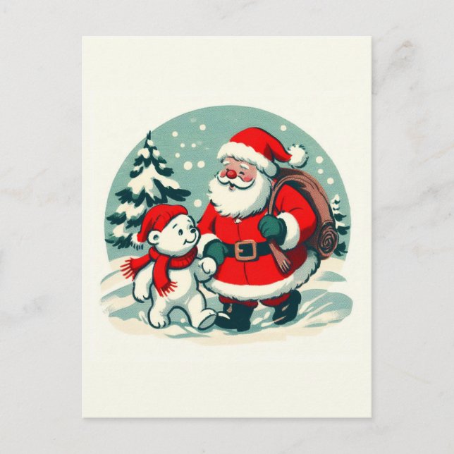 Santa and little polar bear postcard (Front)