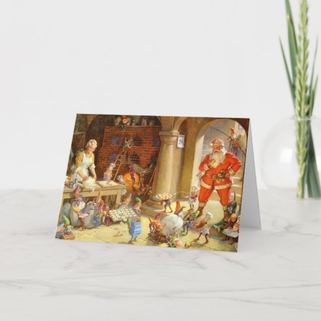 Santa and Mrs Claus Bake Christmas Cookies Holiday Card (Front)