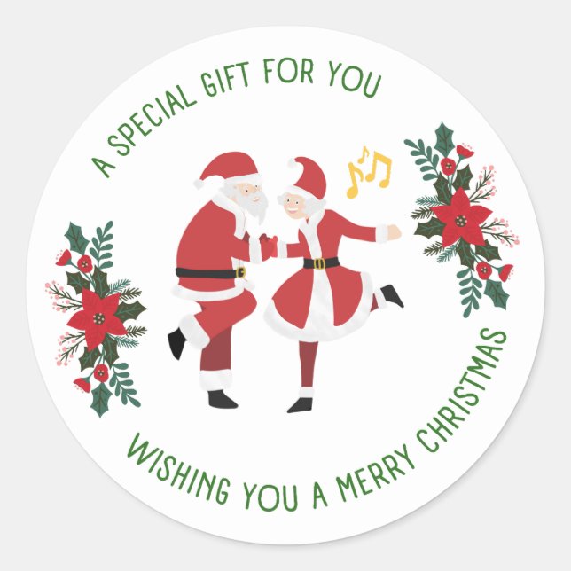 Santa and Mrs. Claus dancing Christmas Sticker (Front)