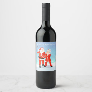Santa and Mrs. Claus Golf Swing Wine Label