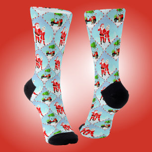 Santa And Mrs. Claus Golfing Ogee Pattern Socks
