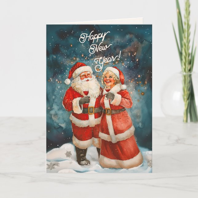 Santa And Mrs Claus Happy New Year Holiday Card (Front)