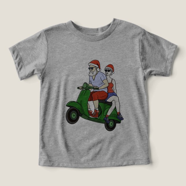 Santa and Mrs. Claus riding a scooter (Design Front)