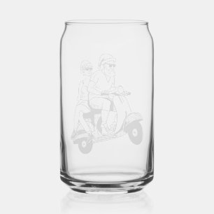 Santa and Mrs. Claus riding a scooter Can Glass