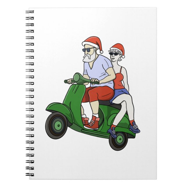 Santa and Mrs. Claus riding a scooter Notebook (Front)