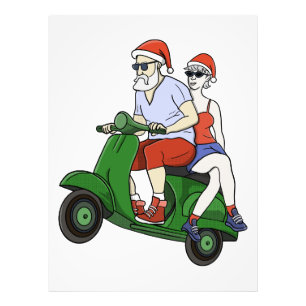 Santa and Mrs. Claus riding a scooter Photo Print