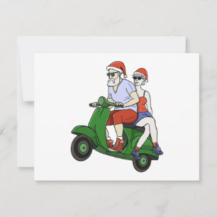 Santa and Mrs. Claus riding a scooter RSVP Card