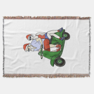 Santa and Mrs. Claus riding a scooter Throw Blanket