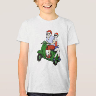 Santa and Mrs. Claus riding a scooter Tri-Blend Shirt