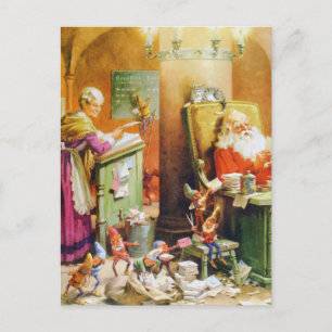 Santa and Mrs. Claus & the Elves at the North Pole Holiday Postcard