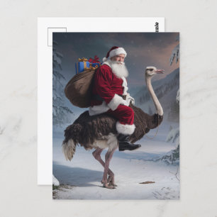 Santa and Ostrich Postcard