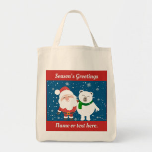 Santa And Polar Bear Tote Bag