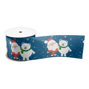 Santa and Polar Bear with Snowflakes Satin Ribbon