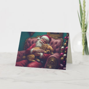 Santa and Puppy Taking a Nap Christmas Card
