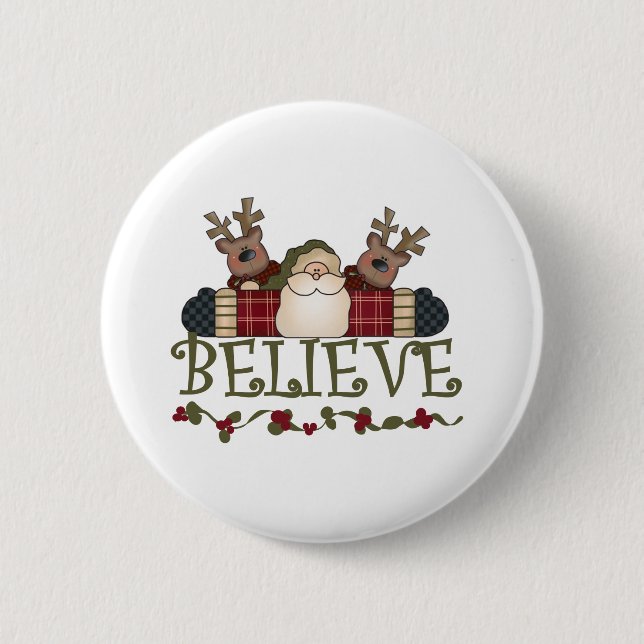 Santa and Reindeer Believe 6 Cm Round Badge (Front)