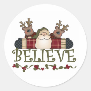Santa and Reindeer Believe Classic Round Sticker
