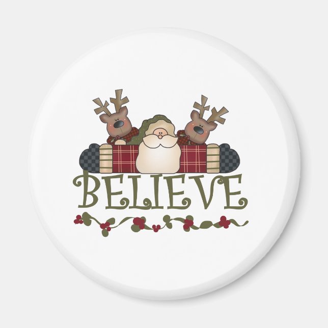 Santa and Reindeer Believe Magnet (Front)
