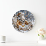 Santa and Reindeer Charm Large Clock<br><div class="desc">A beautifully crafted clock features Santa Claus dressed in ornate gold and white robes,  seated beside a serene reindeer.</div>