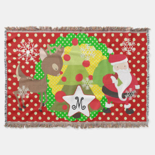 Santa and Reindeer Christmas Holiday Throw