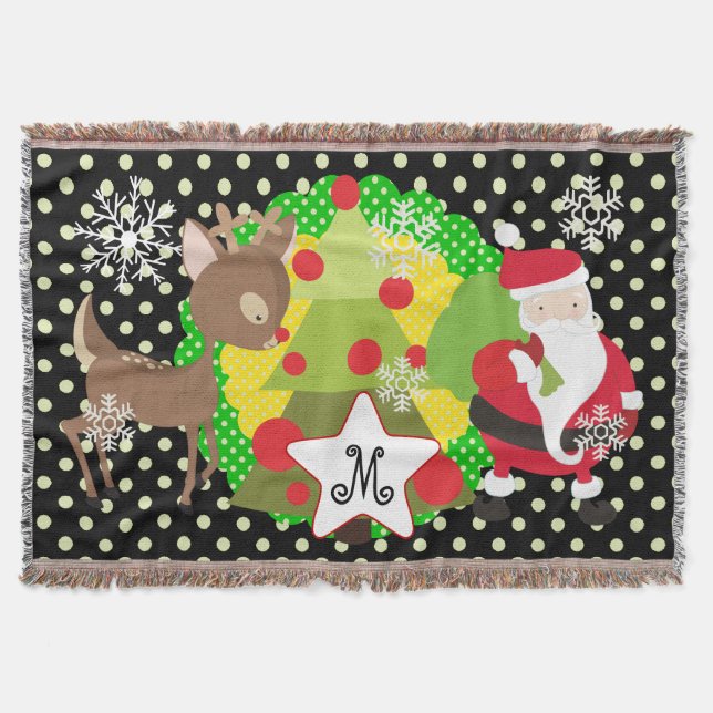 Santa and Reindeer Christmas Holiday Throw (Front)
