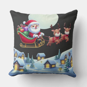 Santa and Reindeer Christmas Magic Night Tee Cushion