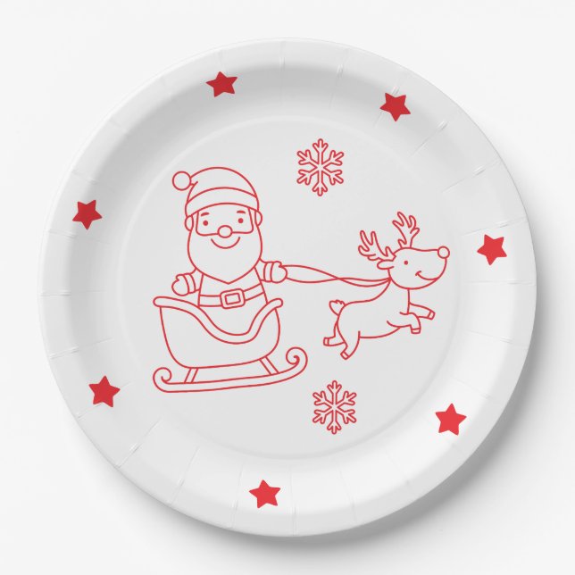 santa and reindeer christmas paper plate (Front)