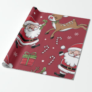 Santa and Reindeer Christmas Pattern Wrapping Paper