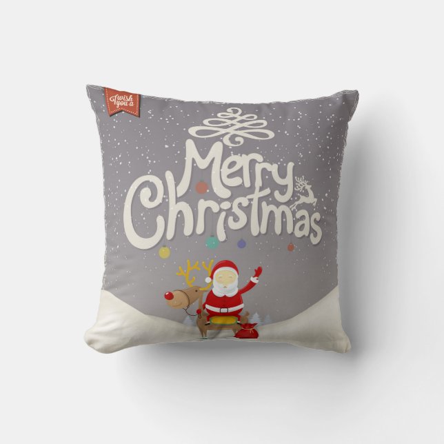 Santa and Reindeer Christmas Pillow (Front)