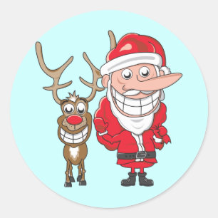 Santa and Reindeer Classic Round Sticker