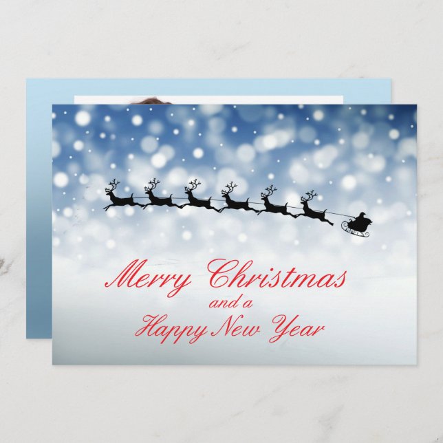 Santa and Reindeer fly through snow - Personalize Announcement (Front/Back)