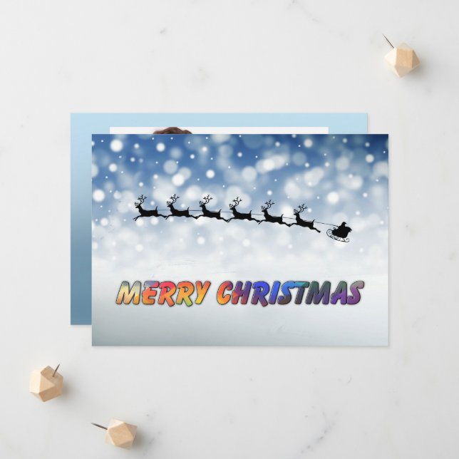 Santa and Reindeer fly through snow - Personalize Announcement (Front/Back In Situ)