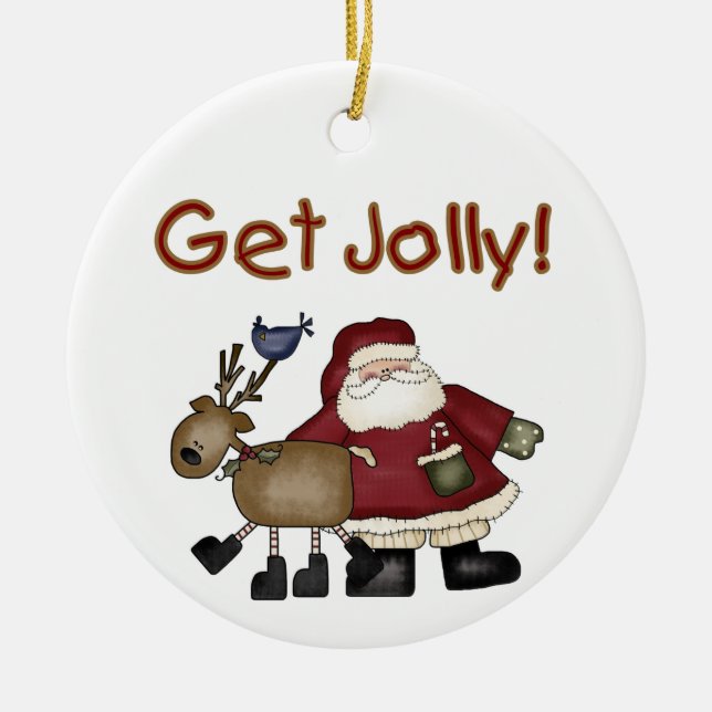 Santa and Reindeer Get Jolly Ornament (Front)