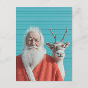 Santa and Reindeer Holiday Duo Postcard