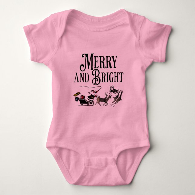 Santa and Reindeer Merry and Bright Baby Bodysuit/ Baby Bodysuit (Front)