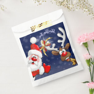 Santa and Reindeer Merry Christmass Happy Cartoon Favour Bags