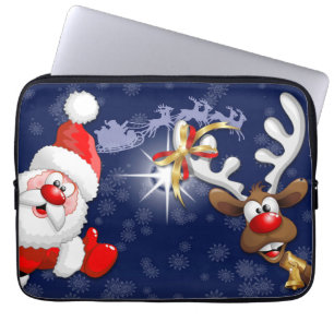 Santa and Reindeer Merry Christmass Happy Cartoon Laptop Sleeve