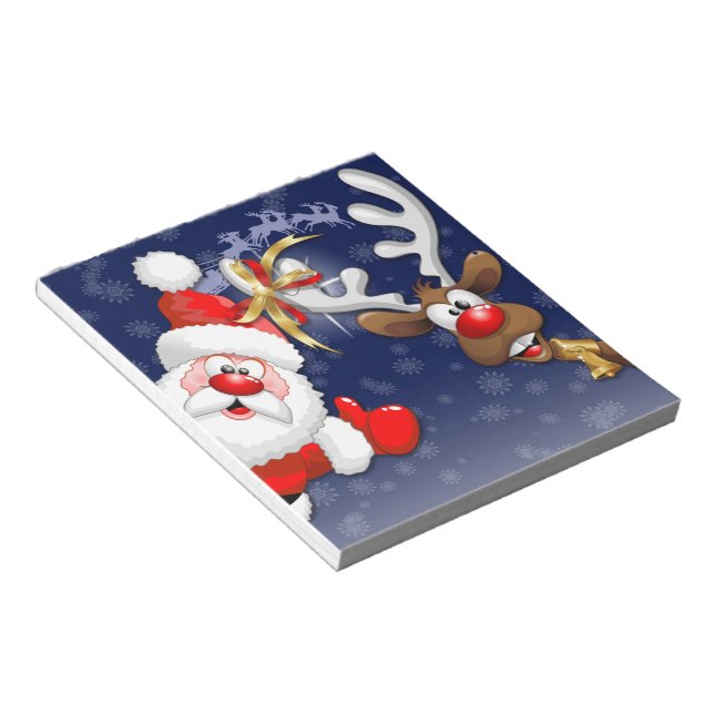Santa and Reindeer Merry Christmass Happy Cartoon Notepad (Angled)